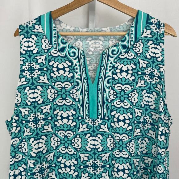COOLIBAR Oceanside Tank Dress Sleeveless Geometric Blue Green Size 2X Plus - Picture 4 of 9